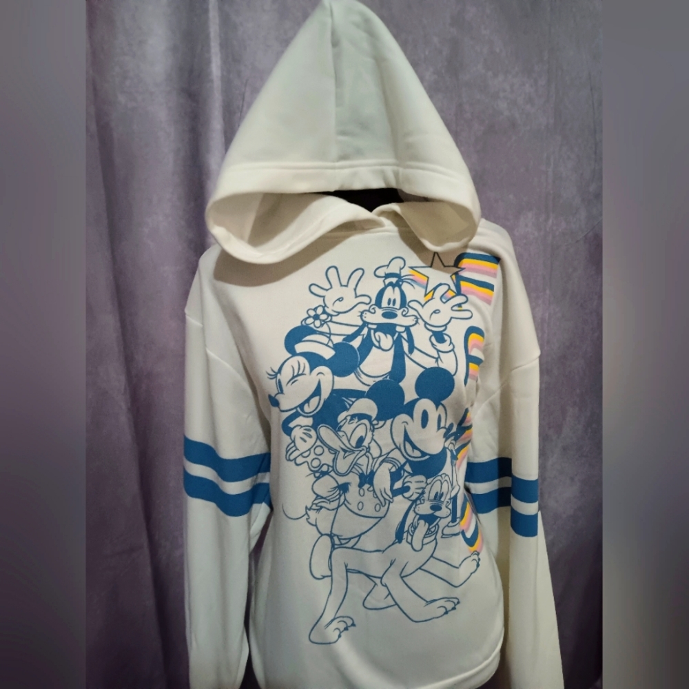 Disney Mickey and Friends White Graphic Hoodie XL Fab Five Retro Rainbow JJ5165